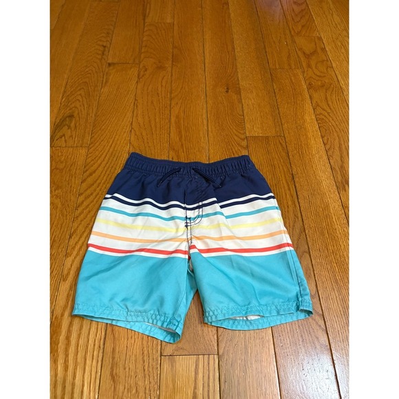 OshKosh Bgosh Boys Swim Trunks 4T Blue Striped Drawstring Lined Swimsuit - Picture 1 of 7
